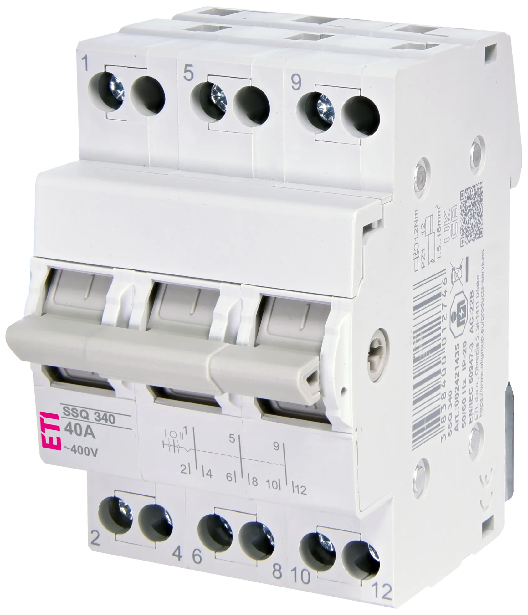 Перемикач ETI SSQ340 1-0-2 40А мережа-генератор